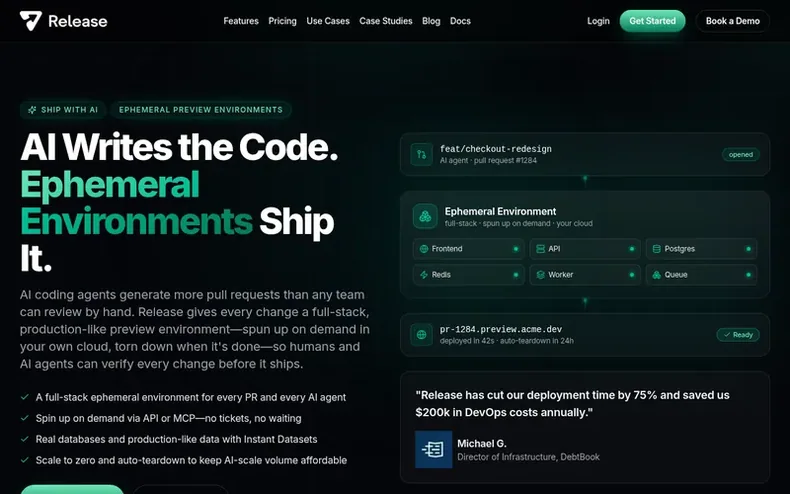 Screenshot of the Release homepage