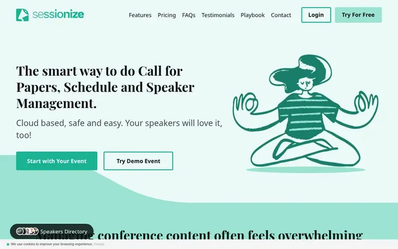 Screenshot of the Sessionize homepage