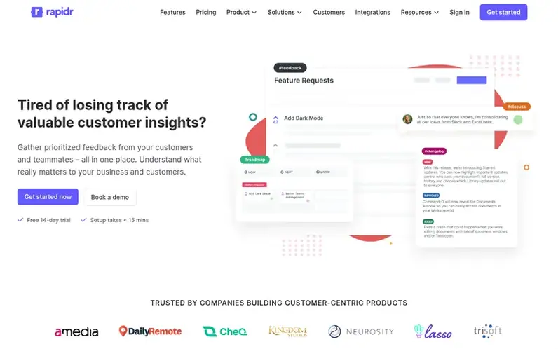 Screenshot of the Rapidr homepage