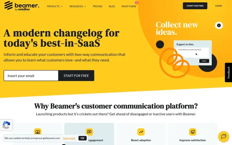 Screenshot of the Beamer homepage
