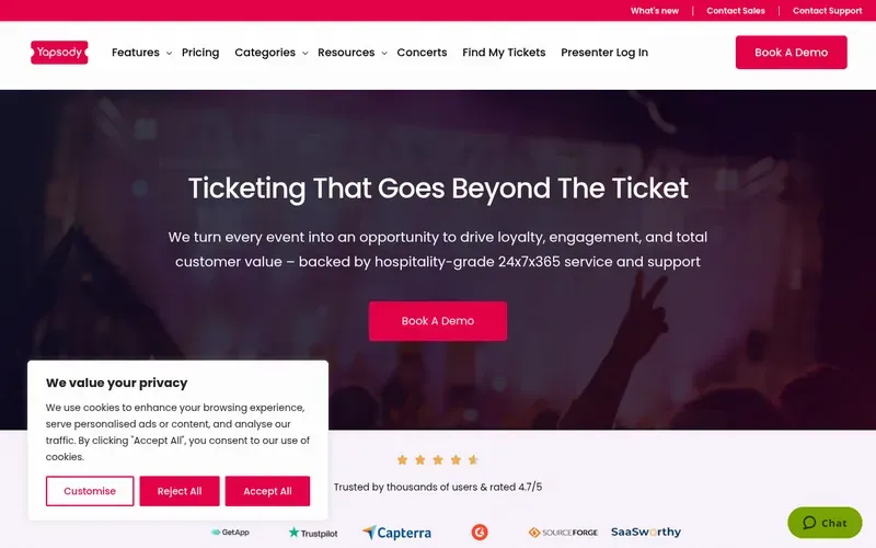 Screenshot of the Yapsody homepage