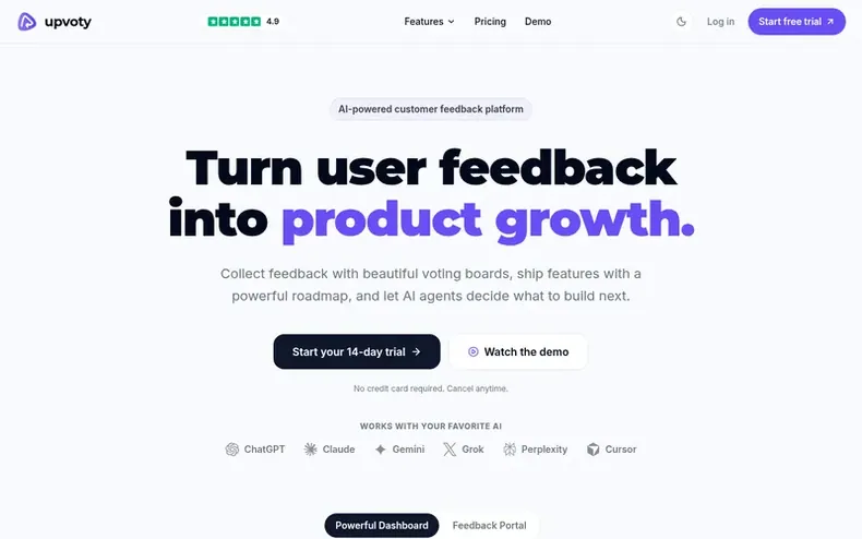 Screenshot of the Upvoty homepage