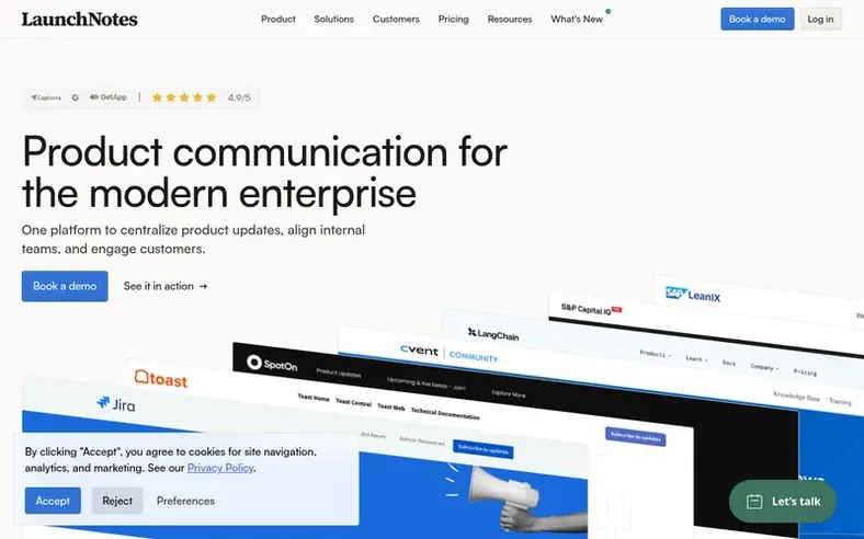 Screenshot of the LaunchNotes homepage