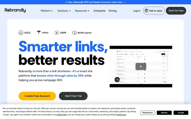 Screenshot of the Rebrandly homepage