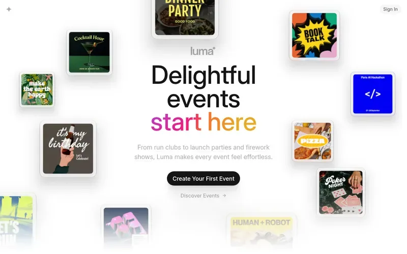 Screenshot of the Luma homepage