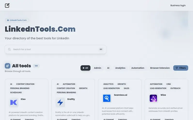Screenshot of the LinkednTools homepage