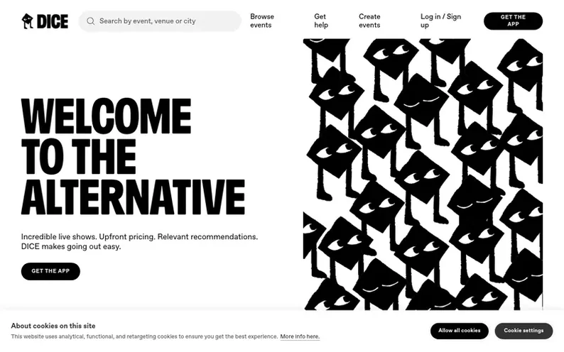 Screenshot of the DICE homepage