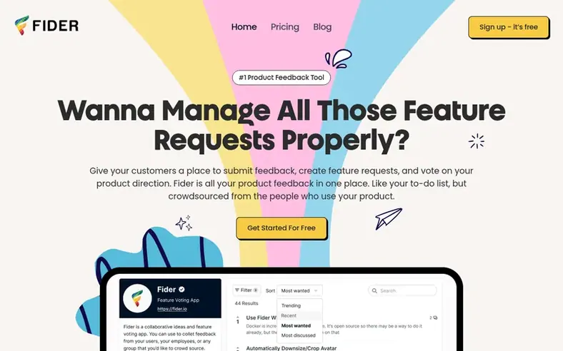 Screenshot of the Fider homepage